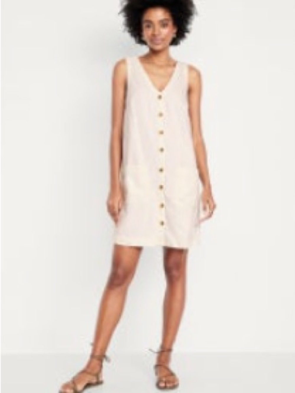 Old Navy Cream Sleeveless Button-Front Shift Dress